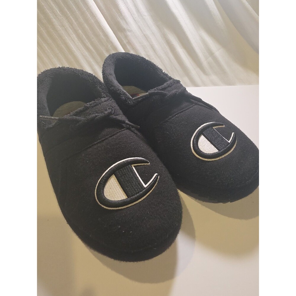 Champion University Mixer Slippers Men’s Size 9 Black White Fleece House Shoes